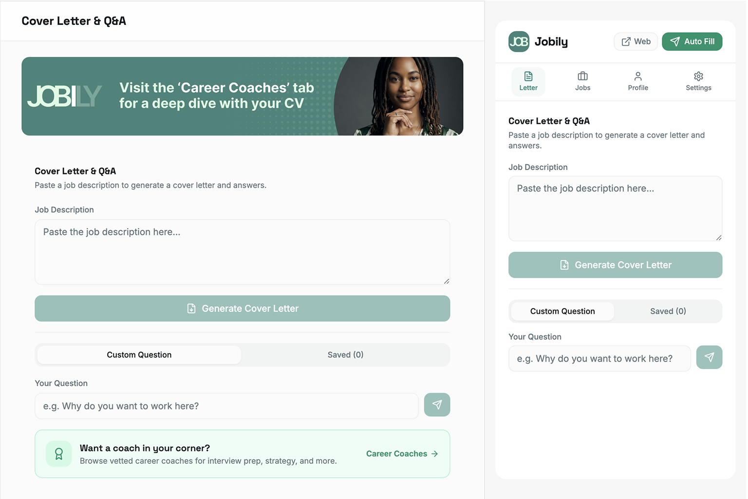 Illustration of Jobily generating a tailored cover letter from your resume